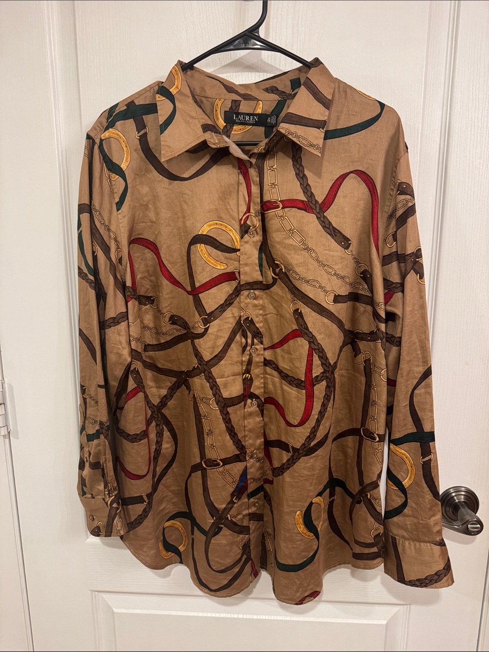 Lauren Ralph Lauren Tan Chain & Rope Print Button-Down Shirt